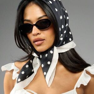 Vintage Inspired Polka Dot Head Wrap Scarf Bandana With White Border Detail
